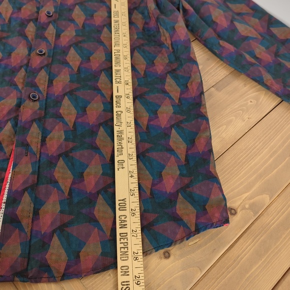 Jermyn & Bond Men’s Button Down Flip Cuff Geometric Print Shirt - Picture 10 of 13